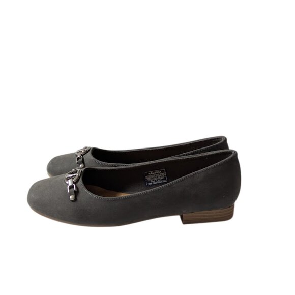 Nautical Buckle Bit Womens Gray Vegan Suede Fabric Slip-on Flats NWOB Size 7.5 - Picture 5 of 8
